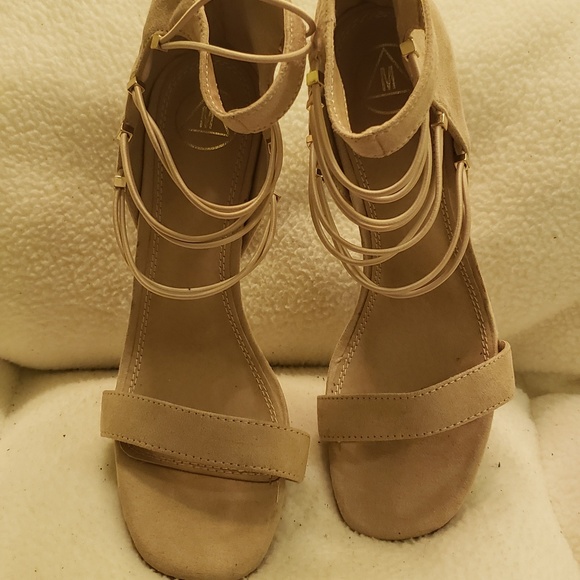 Beige Suede Strappy Stiletto Heels - Picture 1 of 6